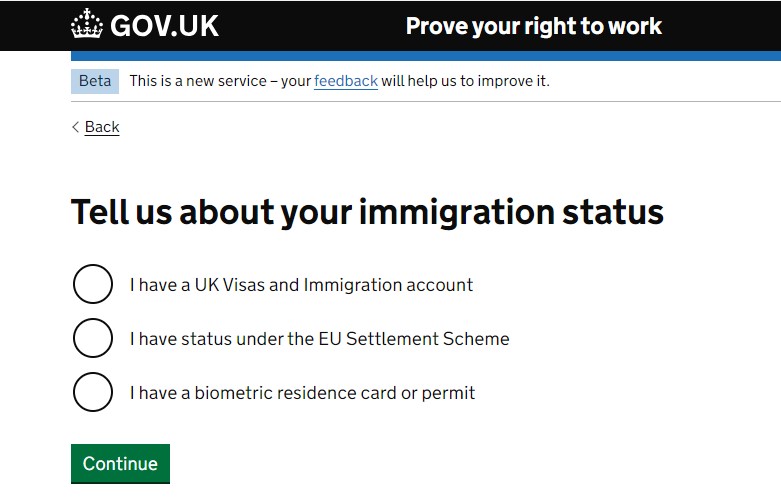 Choose your immigration status