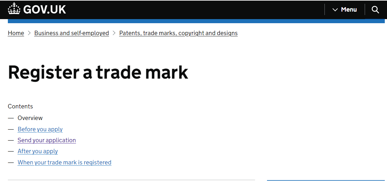 application process for a trademark in the the UK