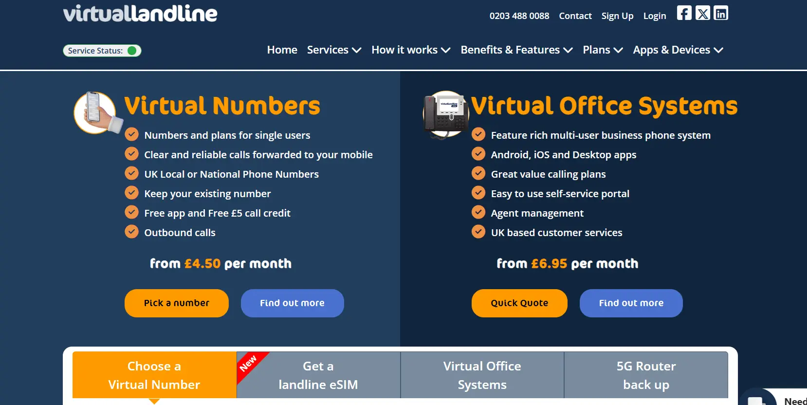Virtual landline phone number